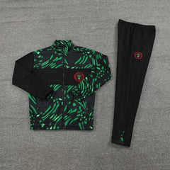 2425 Nigeria Black Green Long zipper jacket set