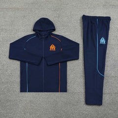 2425 Olympique de Marseille navy blue Hooded Long zipper jacket set